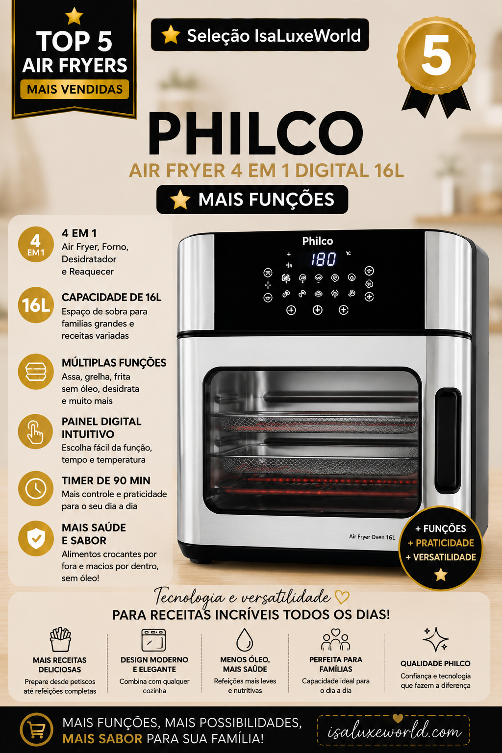 ChatGPT Image fritadeira 05 ⭐ Philco ✔ Mais funções,