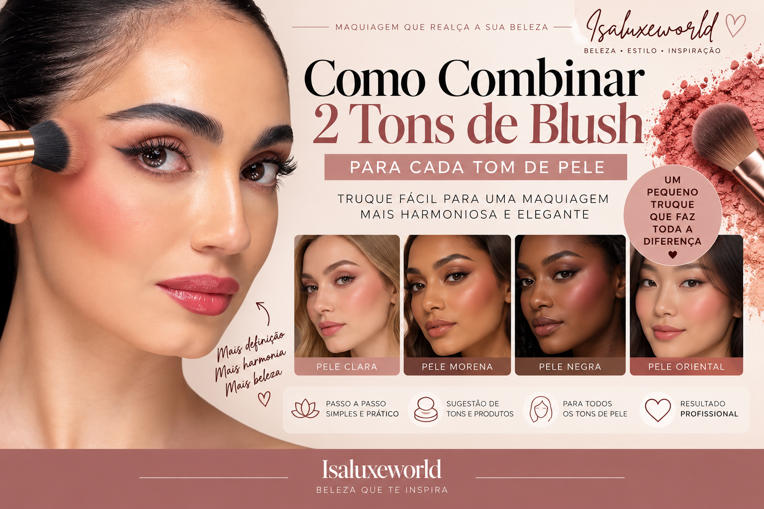 Como Combinar 2 Tons de Blush para Cada Tom de Pele