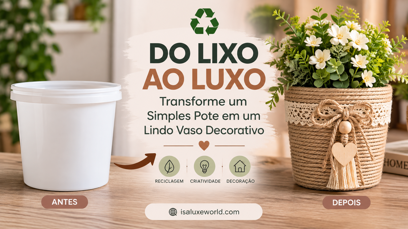 Como Transformar um Pote em um Lindo Vaso Decorativo Reciclagem Criativa DIY