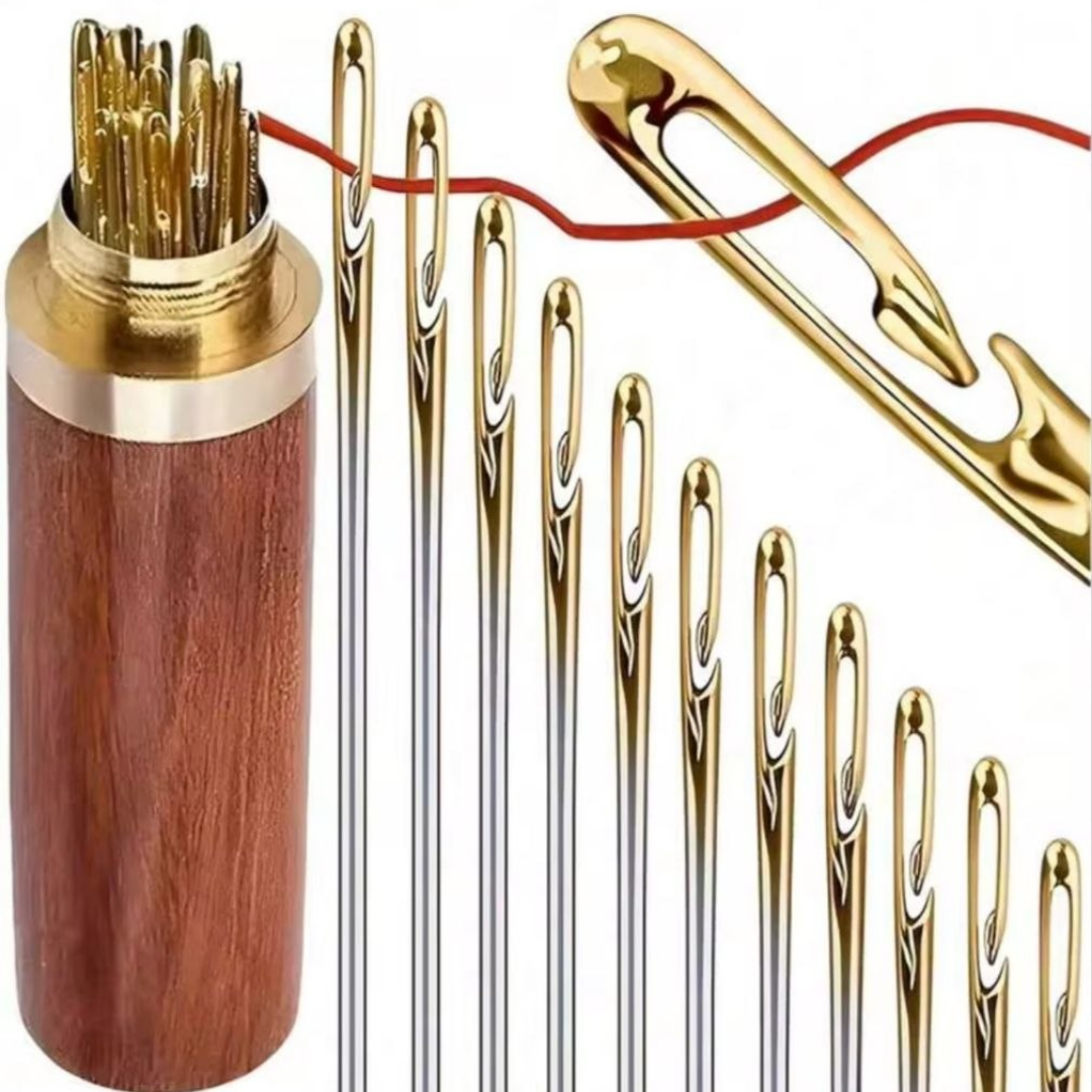 👀✨Sait - 12 Peças Agulhas de Costura com Furo Lateral de Aço