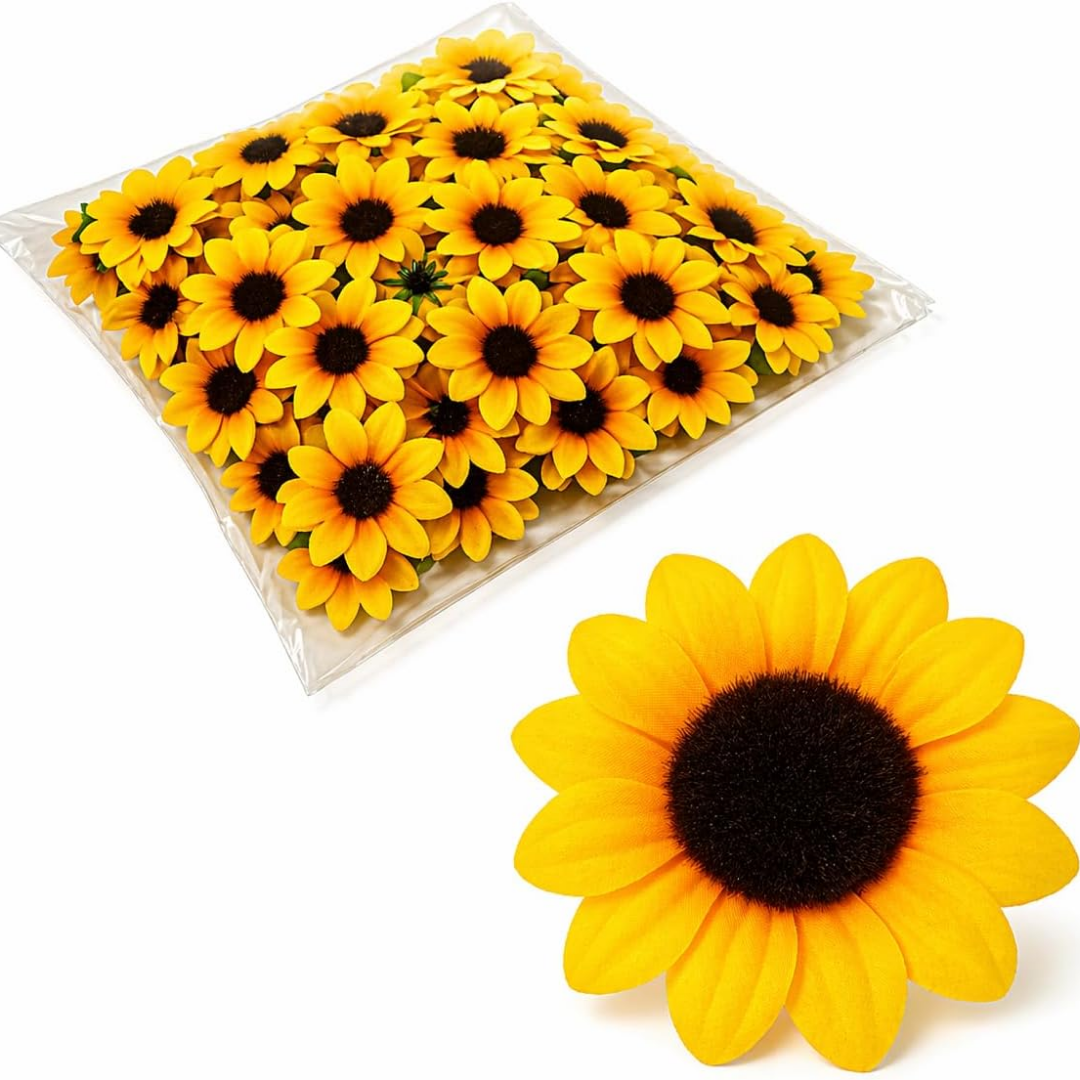 👀✨Sait -Kit com 100 Mini Girassóis Artificiais – Flores Realistas para Arranjos, Decoração, Festas e Artesanato