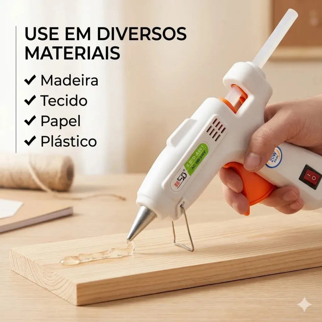 👀✨Sait - Pistola de Cola Quente 20W Bico Fino Bivolt com 5 Bastões 7mm Niadri Imports