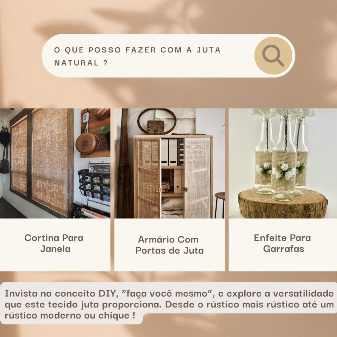 👀✨Sait - Tecido Tela Juta Natural e Colorida Com Fio Dourado Para Decoração e Artesanato (Natural, 0,50m X 1,00m)
