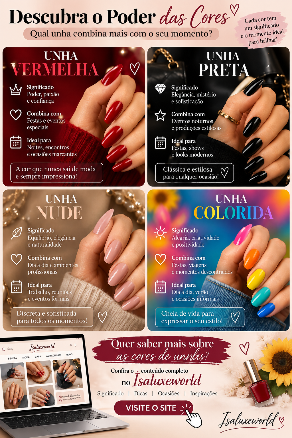 Cores de Unhas e Seus Significados: Vermelha, Preta, Nude e Colorida