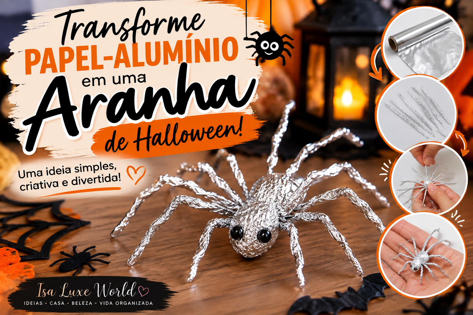 🕷️ Aranha de Halloween feita com papel alumínio uma ideia criativa e fácil! 🎃